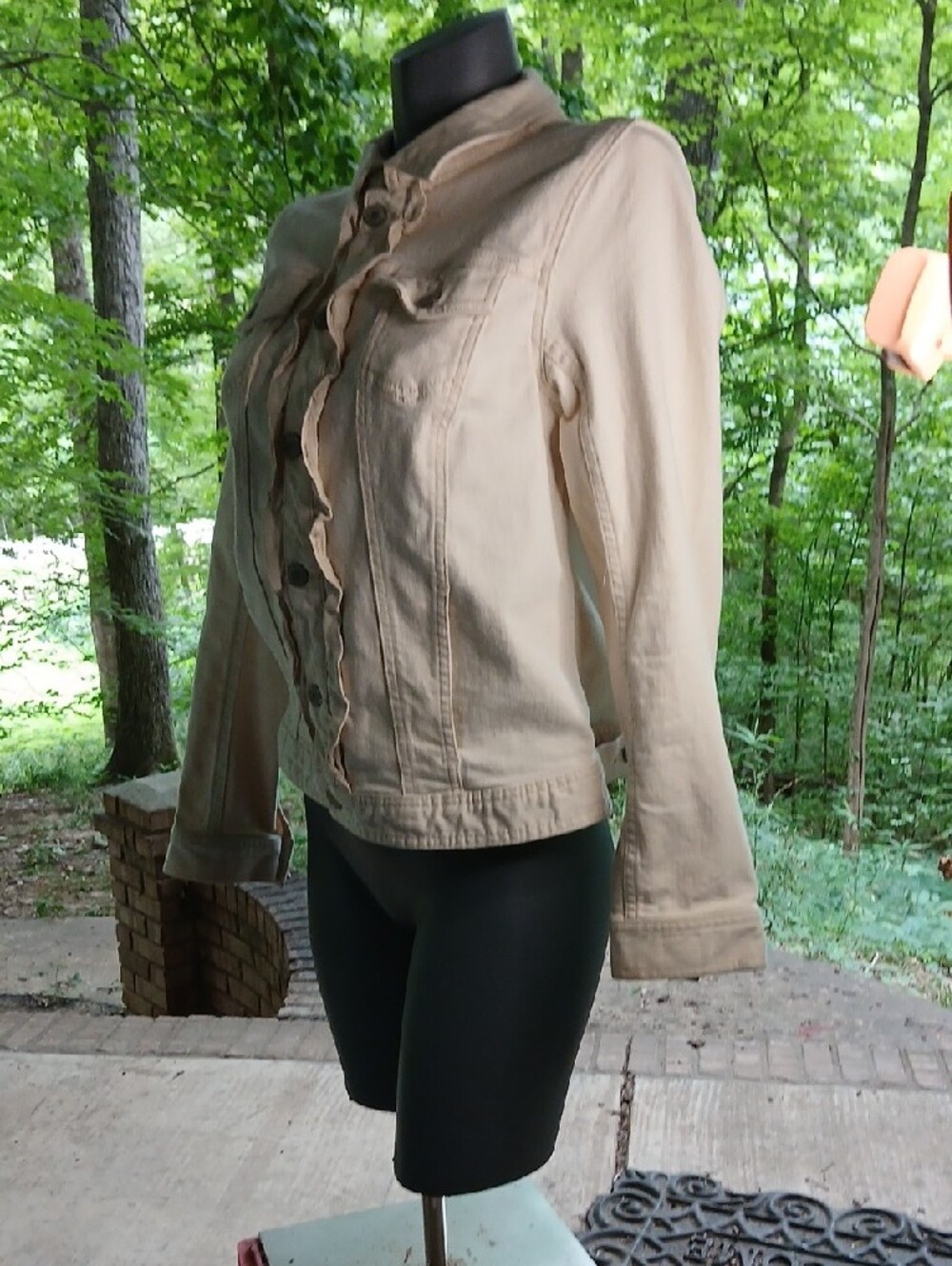 Talbots Cream Ruffle-Front Jean Jacket,szL - Picture 9 of 13